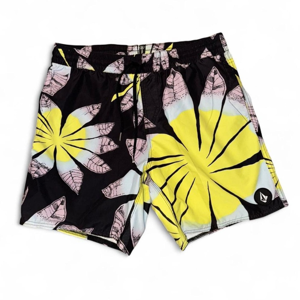 Volcom Men’s Black Yellow & Light Pink Floral Boardshorts